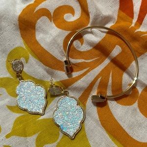 Glitter white and gold Bracelet and earrings set new